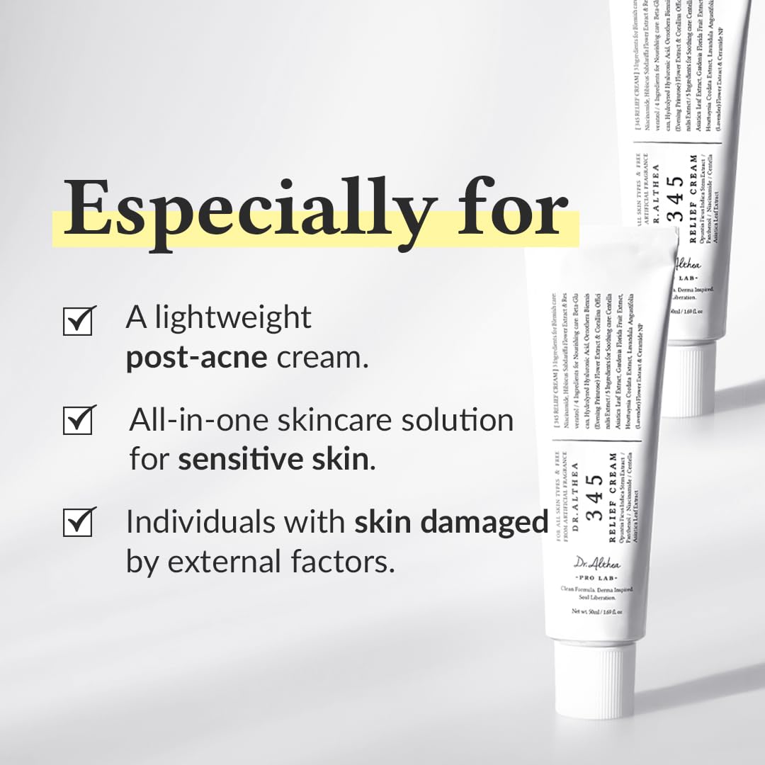 Crème apaisante Dr.Althea 345 | Crème hydratante quotidienne pour le visage | Soins de soulagement des imperfections | Récupération apaisante et hydratation avec niacinamide, panthénol/Soins de la peau végétaliens coréens pour tous les types de peau