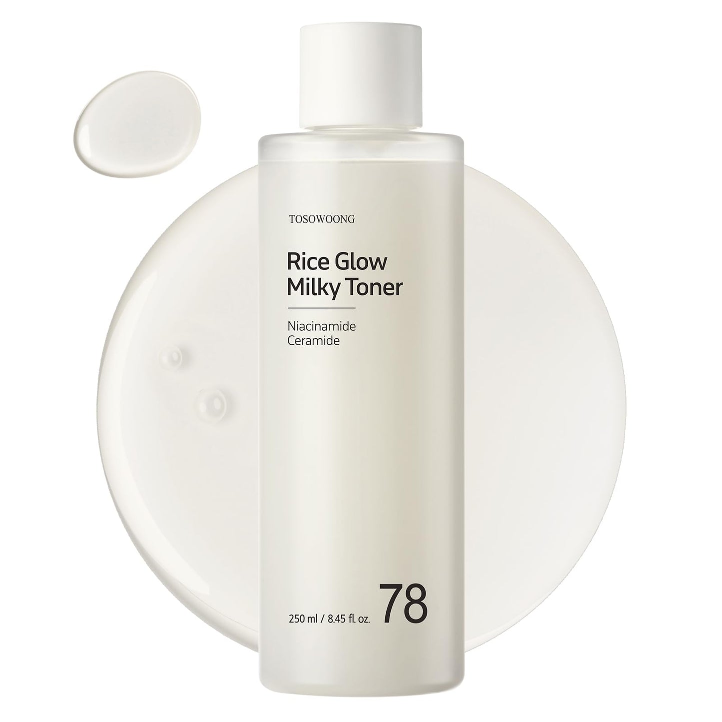 TOSOWOONG Rice Glow Milky Toner with 784,000ppm Korean Rice Water, Niacinamide, Ceramides, Panthenol, Glow, Glass Skin, Hydrating, Purifying, Fragrance-Free, Korean Skin Care, 250ml, 8.45 fl.oz.