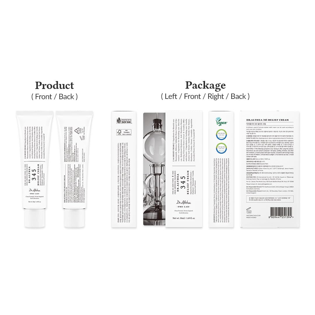 Crème apaisante Dr.Althea 345 | Crème hydratante quotidienne pour le visage | Soins de soulagement des imperfections | Récupération apaisante et hydratation avec niacinamide, panthénol/Soins de la peau végétaliens coréens pour tous les types de peau